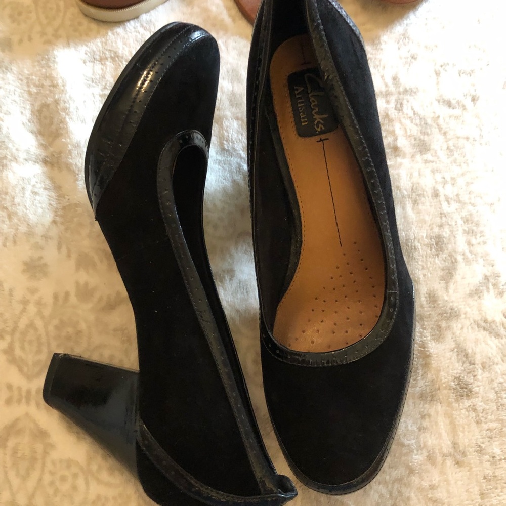 Clarks Artisan black suede heels